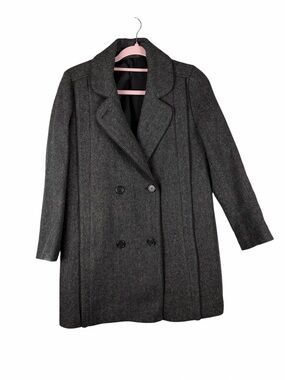 Alorna by Forstmann Gray Herringbone Wool Blend Coat Petite